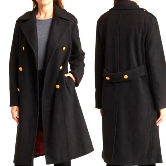 REBECCA MINKOFF OFFICER’S COAT WOOL BLEND ADMIRAL GOLD BUTTONS LINED $598 EUC S - Picture 3 of 17